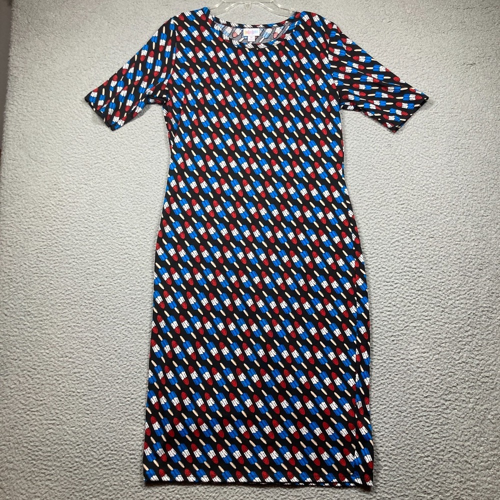 LuLaRoe Julia Bomb Pop Dress Women's Medium Popsicle Print Knee Length Stretch